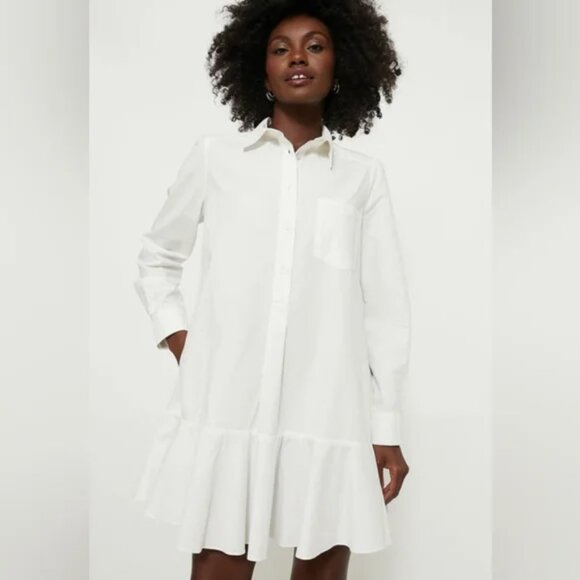 Tuckernuck Dresses & Skirts - Tuckernuck Swiss Dot Button Up Ruffle Shirt Dress White Size Small